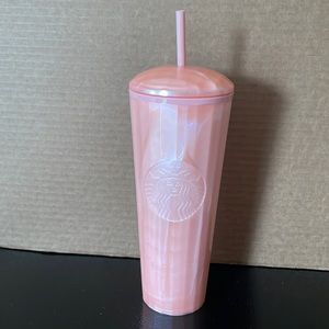 New. Starbucks Venti pink pearlescent domed cup with straw